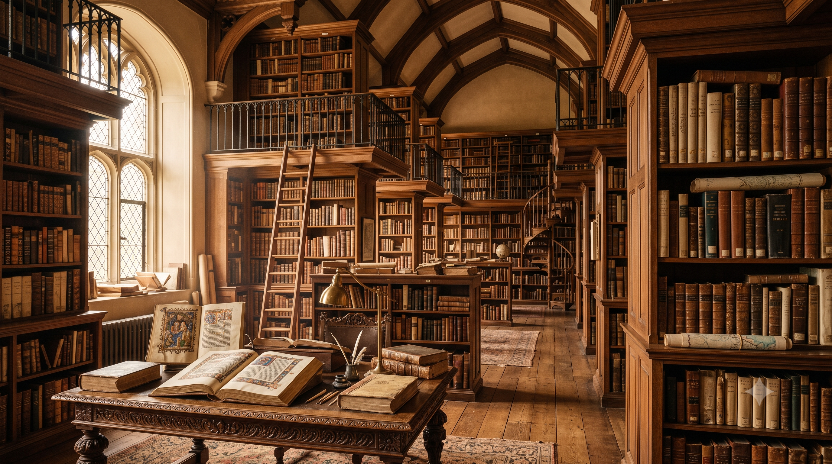 Biblioteca antiga com manuscritos